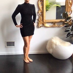 & Other Stories Black Leopard Long Sleeved Mock Neck Mini Dress - Size 10